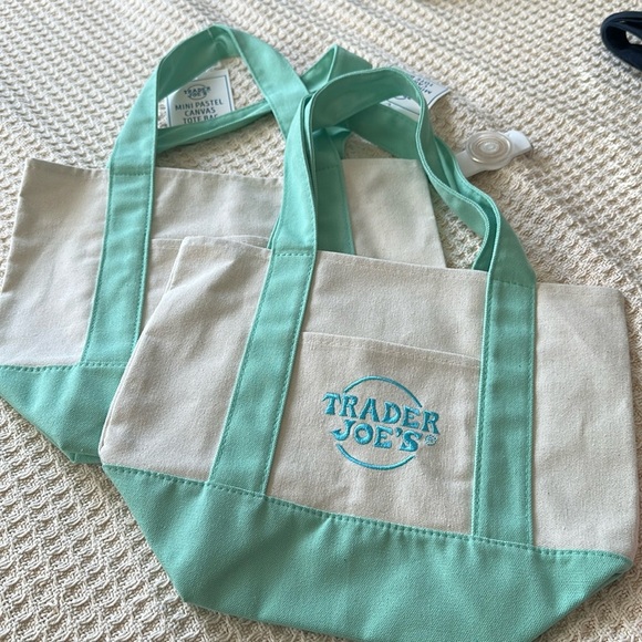 Trader Joe's mini Canvas Tote Bag aqua - Picture 3 of 3